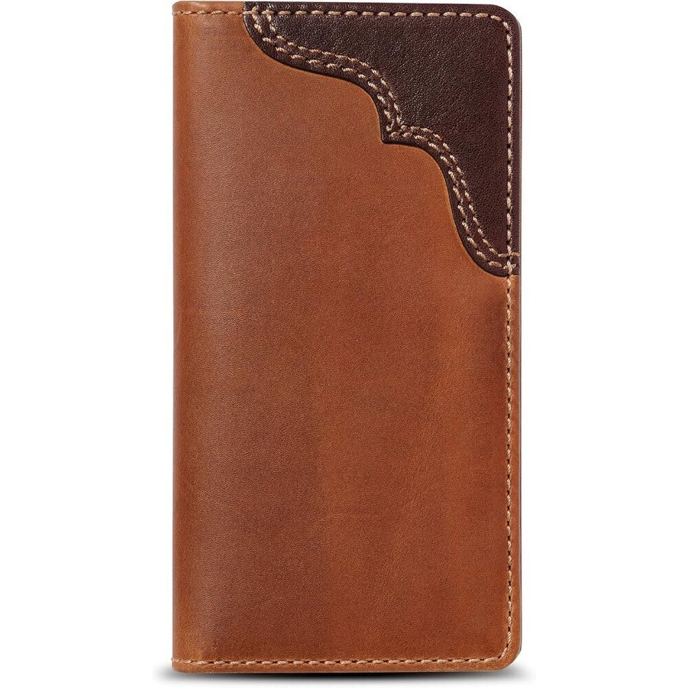 Men's Buck Long Bifold Leather Rodeo Tan Wallet Purse Card Cowhide Grain Design